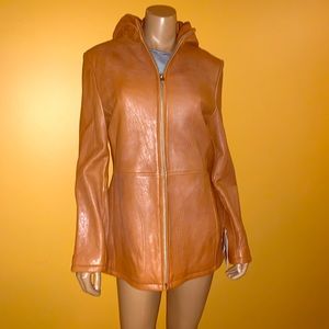 Wilsons Leather cognac hooded leather jacket